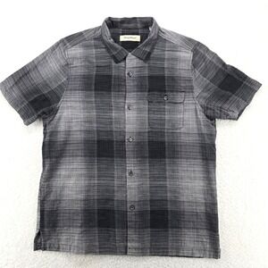 Tommy Bahama Mens Shirt XL Silk Cotton Blend Plaid Short Sleeve Button Down Gray